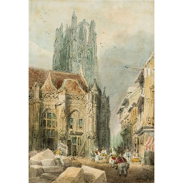 Thomas Shotter Boys.    &quot;Catedral de Ruan&quot;. Acuarela sobre papel.