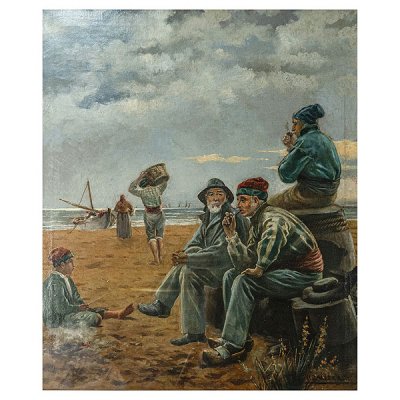 Dionís Baixeras Verdaguer (Barcelona, 1862-1943) Pescadores. Óleo sobre tela.