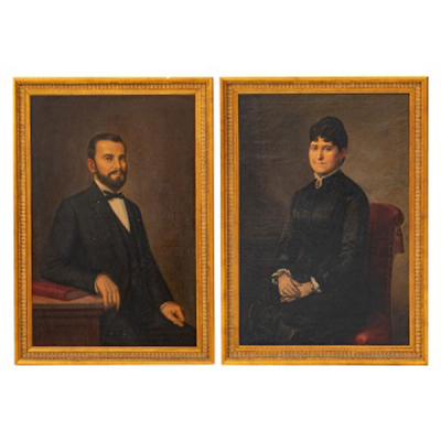 JOSÉ MARTÍNEZ GONZÁLVEZ  (1837 Elche - 1897 Zaragoza) &quot;Retrato de dama y caballero (pareja)&quot;