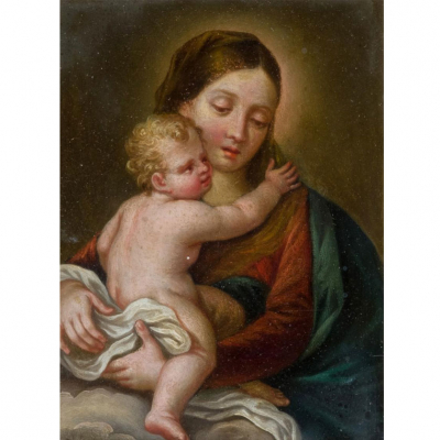Vicente López Portaña.   &quot;Virgen con el Niño&quot;. Óleo sobre cobre. Firmado en el ángulo inferior izquierdo.