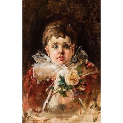 Ignacio Pinazo Camarlech  (1849 - 1916).   &quot;Retrato de niña&quot;.