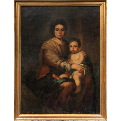 CIRCULO DE MURILLO   (S. XVII - S. XVIII) &quot;Virgen con niño&quot; Óleo / Lienzo 
