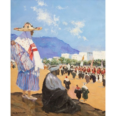 MARIANO BERTUCHI (ATRIBUIDO)   (Granada 1884 - Tetuán 1955) &quot;Personajes en el desierto&quot;