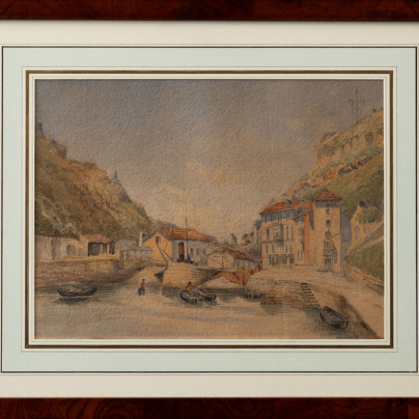 "Vista de puerto de San Sebastián".  ALICE SOPHIE DAINTREY (Inglaterra, 1851-1936)  Técnica: Acuarela/papel