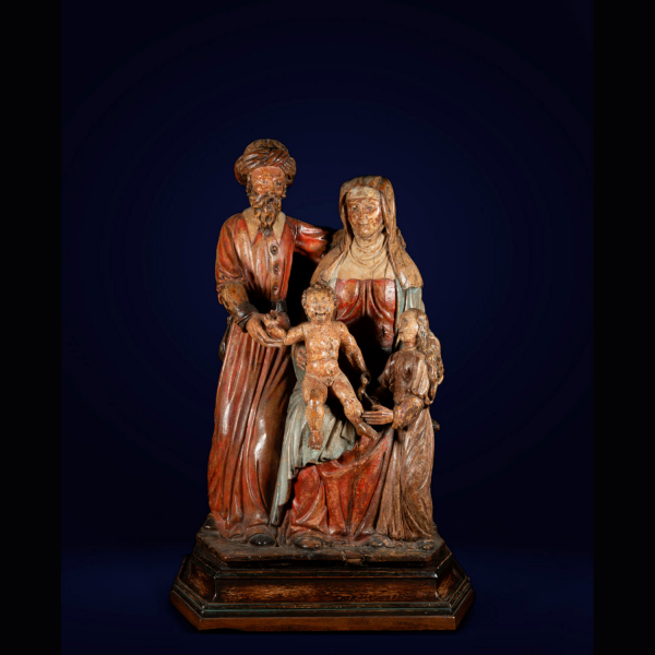 Importante Grupo Gótico en Roble natural, trabajo Gótico Belga de finales del siglo XV - Sagrada Familia.