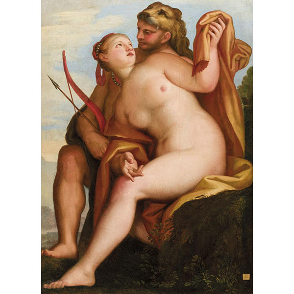 ESCUELA ITALIANA S. XVII &quot;Hércules y Deyanira&quot;. Óleo sobre lienzo.