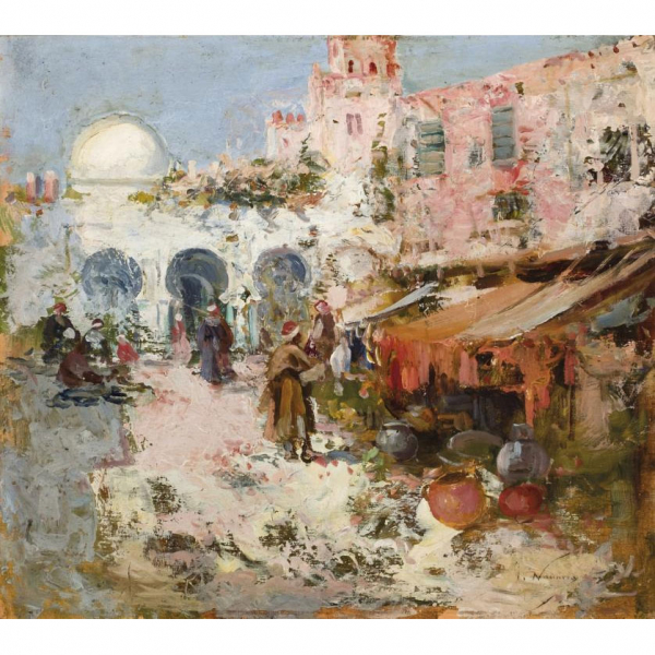 Jos&eacute; Navarro LLorens. "Zoco". &Oacute;leo sobre tabla. Firmado en el &aacute;ngulo inferior derecho.