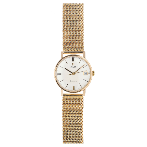Reloj Omega de pulsera para caballero. En oro, c.1950. Esfera satinada con numeración a trazos aplicados. 
