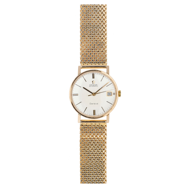 Reloj Omega de pulsera para caballero. En oro, c.1950. Esfera satinada con numeración a trazos aplicados. 