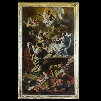 Atribuido a Francesco Solimena (Canale, 1657 - Barra, 1747) - Resurreción de Cristo.   Óleo sobre lienzo.