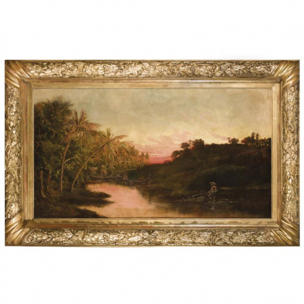 F&eacute;lix Resurreci&oacute;n Hidalgo (1855 - 1913). "Pescadores en el r&iacute;o Pasig". &Oacute;leo sobre lienzo. Firmado