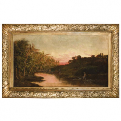 F&eacute;lix Resurreci&oacute;n Hidalgo (1855 - 1913). "Pescadores en el r&iacute;o Pasig". &Oacute;leo sobre lienzo. Firmado