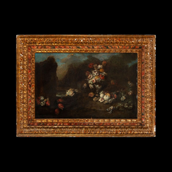 Andrea Belvedere (hacia 1652—1732) - Bodegón de Flores del siglo XVII inicios siglo XVIII, este lote forma pareja con lote 272.