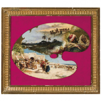 Mariano Bertuchi y Carlos Moreu. &quot;Escenas marroquís (1899)&quot;. Óleo sobre paleta de pintor. 