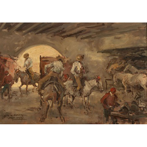 LUIS GARCÍA CAMPOS   (Bilbao 1928 - 2011)  &quot;Patio de caballos&quot;  Firmado: Garcia Campos  Óleo / Lienzo 