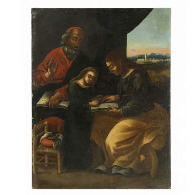 Escuela española s.XVII &quot;Santa Ana enseña a leer a la Virgen&quot;   Óleo sobre lienzo 