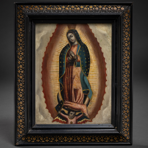 &quot;Virgen de Guadalupe&quot;.  ESCUELA COLONIAL DEL SIGLO XVIII.   Técnica: Óleo/Cobre