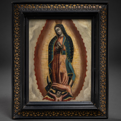 &quot;Virgen de Guadalupe&quot;.  ESCUELA COLONIAL DEL SIGLO XVIII.   Técnica: Óleo/Cobre