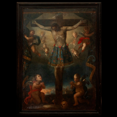 &quot;Santo Cristo de La Grita&quot; Escuela Colonial Novohispana, siglo XVII.   Óleo sobre lienzo.