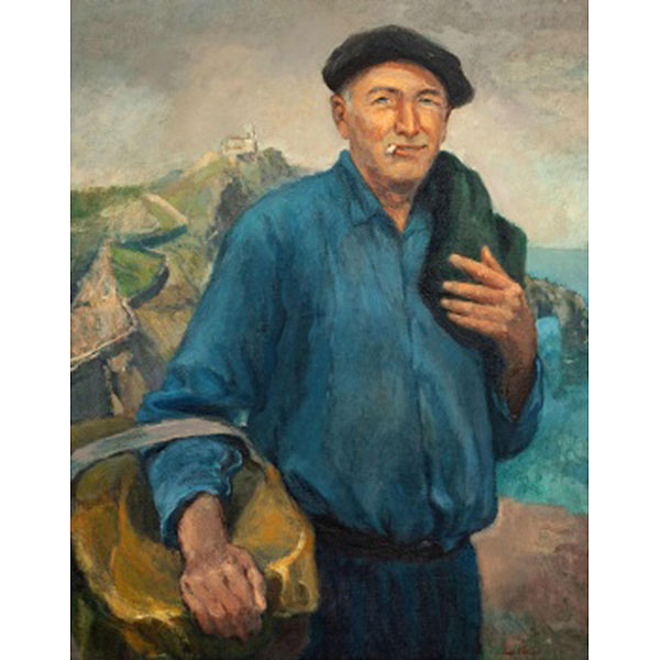 CARLOS E. GIL  (Bilbao 1920) &quot;Arrantzal con vista de San Juan de Gaztelugatxe&quot;