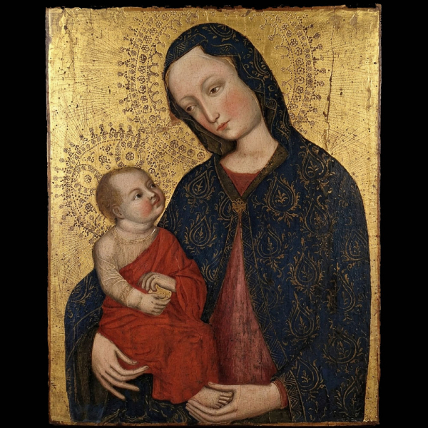 JACOBELLO DEL FIORE (Venecia, ca. 1370 – Venecia, 1439) "Madonna con el Niño".  Temple, oro, punzonado y esgrafiado sobre tabla.