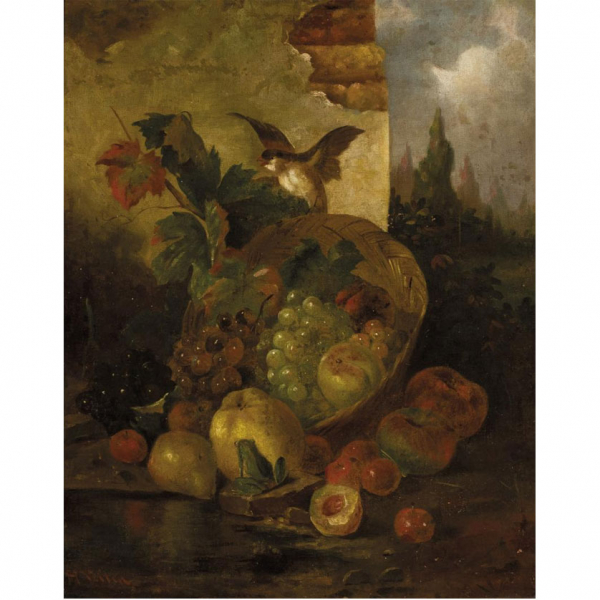 Escuela Europea Antigua.   &quot;Bodegón&quot;. Óleo sobre lienzo. Firmado en el ángulo inferior izquierdo.