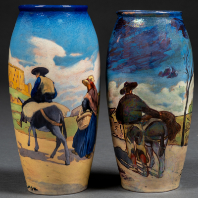 &quot;Segovianos&quot; Conjunto de dos jarrones en cerámica de Daniel Zuloaga serie regionalista.