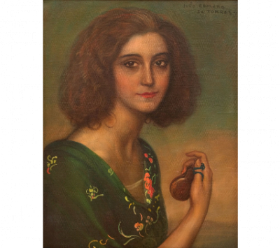 JULIO ROMERO DE TORRES (Córdoba, 1874 - 1930).  Retrato de la actriz Marichú Begoña.   Temple sobre lienzo. 