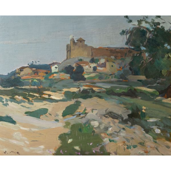 Joaquim Mir Trinxet (Barcelona, 1873-1940)  Paisaje rural.  Óleo sobre tabla. Firmado.