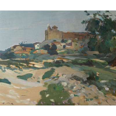 Joaquim Mir Trinxet (Barcelona, 1873-1940)  Paisaje rural.  &Oacute;leo sobre tabla. Firmado.