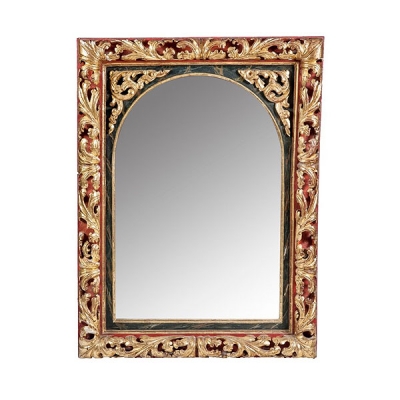 Espejo de madera tallada, dorada y policromada de estilo Barroco 