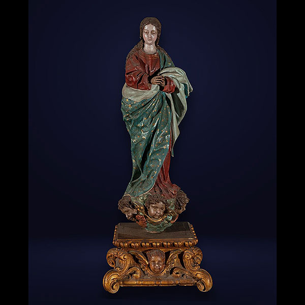 Escuela Colonial del siglo XVIII - Virgen Inmaculada, Madera tallada y policromada