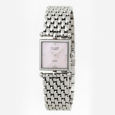 Reloj suizo sra. VAN CLEEF &amp; ARPELS (Paris) &#039;Classique&#039;, en caja cuadrada, 20 mm, y brazalete de acero.