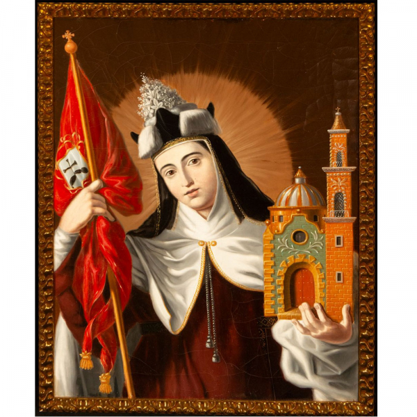 "Santa Teresa como doctora de la Iglesia". Escuela Novohispana Siglo XVIII.   Óleo sobre lienzo.