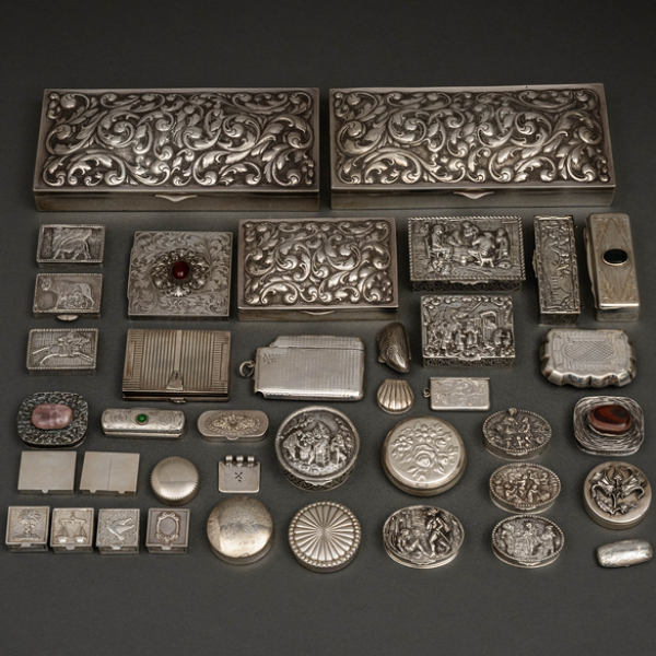 Colección de cajas en plata española, francesa e inglesa punzonadas.