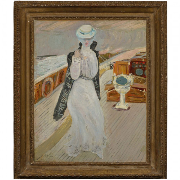 PAUL C&Eacute;SAR HELLEU (Vannes, 1859 &ndash; Par&iacute;s, 1927) "Joven mujer elegante en el puente del Bird" (h.1900).   