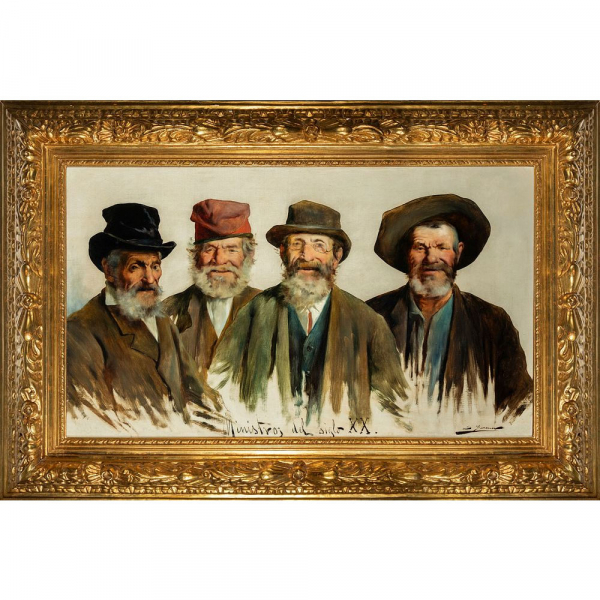 Llu&iacute;s Graner Arruf&iacute; (Barcelona,1863-1929) "Ministros del siglo XX".  &Oacute;leo sobre lienzo