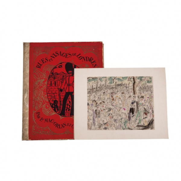 PIERRE MAC ORLAN. "RUES ET VISAGES DE LONDRES" París: aux dépens de l´artiste, 1928. Folio mayor, ej. en rama, contenido en estuche ed. 21 grabados al aguafuerte de Chas. Laborde, a color, más 2 suites (en total, 63 grabados).