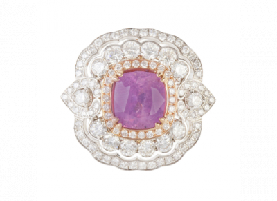 Sortija con zafiro rosa de Kashmir rosa central talla coj&iacute;n 