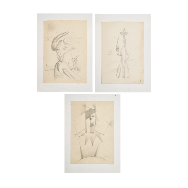 Alberto Sánchez Pérez (Toledo, 1895-Moscú, Rusia, 1962) Figuras. Lote de tres dibujos a lápiz grafito sobre papel. Firmados.