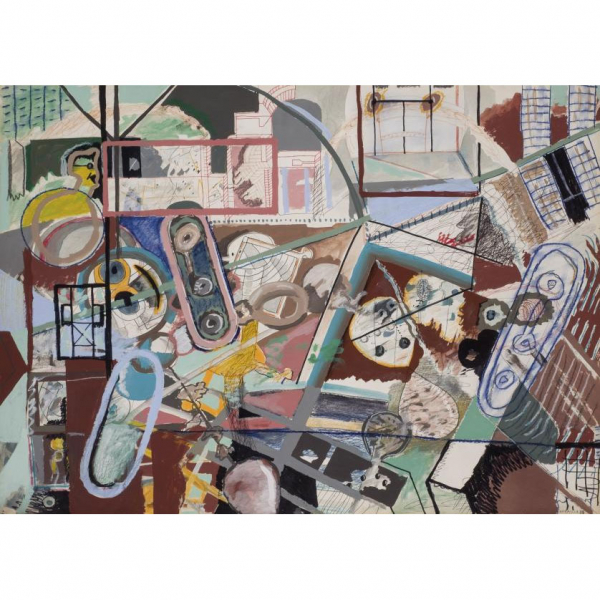 Luis Gordillo. &quot;Sin título (1978)&quot;. Técnica mixta sobre tabla. Firmado 
