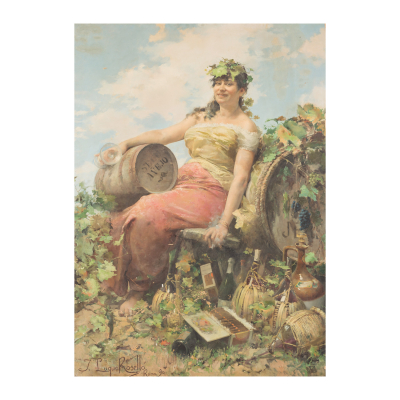 Joaquín Luque Roselló (Málaga, 1835-Buenos Aires, 1932)  Alegoría de la Vendimia.  Óleo sobre tela.  