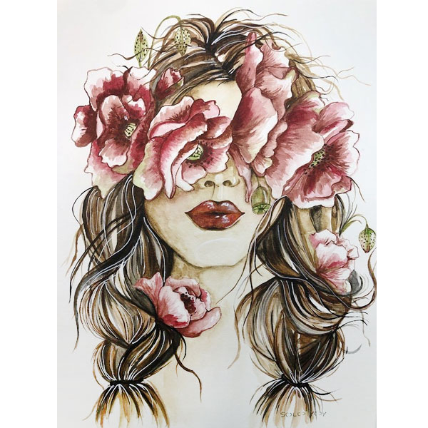 SOLO YOY. &quot;Nubla mis ojos y llénalos de flores&quot;. 2024.  Acuarela pintada a mano.