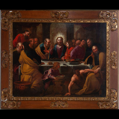 La Última Cena, escuela romana del siglo XVII, círculo de Aníbale Carracci (Bolonia, 3 de noviembre de 1560 - Roma, 15 de julio de 1609)