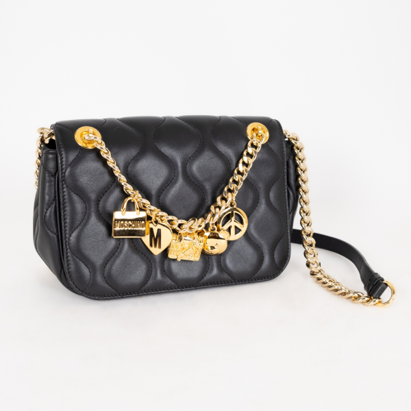 MOSCHINO Couture. Bolso de tipo &laquo;corssbody&raquo; en cuero de tonalidad negra con pespunte acolchado.  