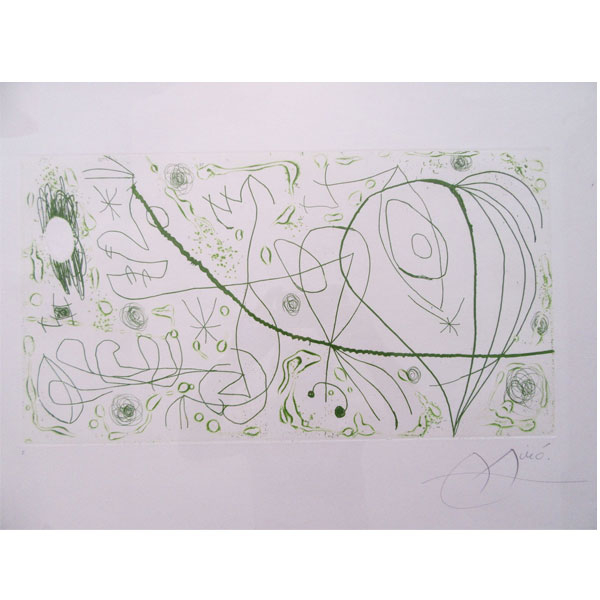 Joan Miró (1893-1983). "Picasso i els Reventos II".   Ggrabado y aguatinta firmado a lápiz por el artista, Barcelona 1973. 