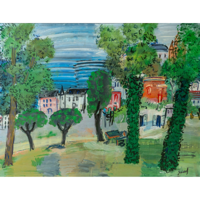 Carles Nadal Ferreres (Par&iacute;s, Francia, 1917-Sitges, Barcelona, 1998).  Un kilo de verde.  Acr&iacute;lico sobre tela. Firmado. 