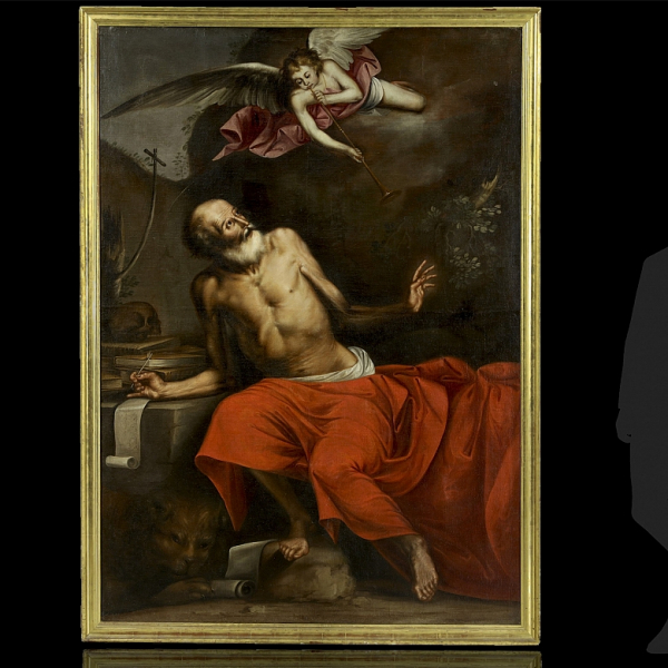 Seguidor de Jos&eacute; Ribera "San Jer&oacute;nimo oyendo la trompeta del Juicio Final" s.XVII.  