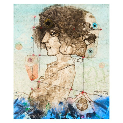Modest Cuixart (Barcelona, 1925-Palamós, Girona, 2007) Cernila. Técnica mixta sobre papel adherido a tabla.