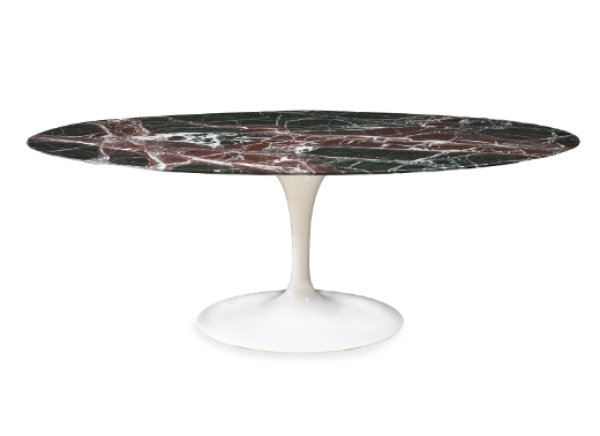 Eero Saarinen (1910-1961).  Mesa "tulip" de aluminio lacado de blanco y tapa de m&aacute;rmol rojo rub&iacute;.  Editado por la Casa Knoll, 2024.